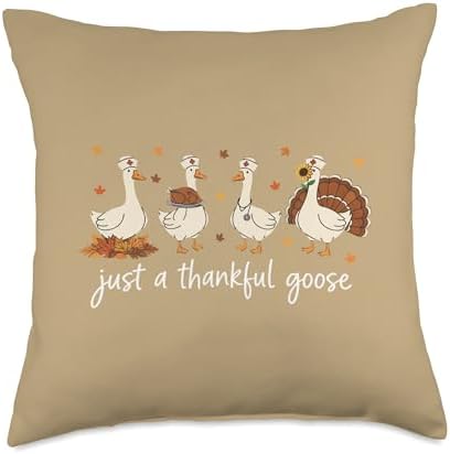 Goose Just A Thankful Goose, Silly Thanksgiving Fall Goose Throw Pillow by Unknown