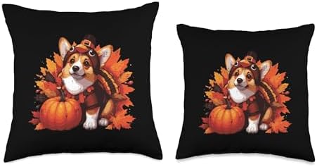 Thanksgiving Dog Corgi Turkey Funny Fall Pet Men Women Kids Throw Pillow - Image 3