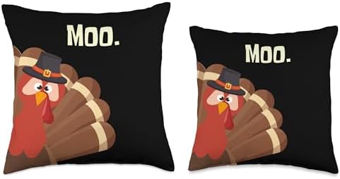 Turkey Moo Funny Thanksgiving Happy Turkey Day Throw Pillow - Image 3