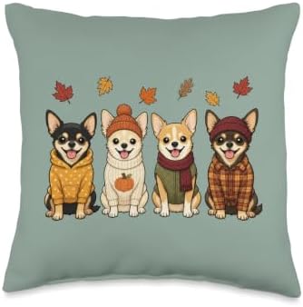 Chihuahua Fall Autumn Season Pumpkin Dog Throw Pillow by Unknown