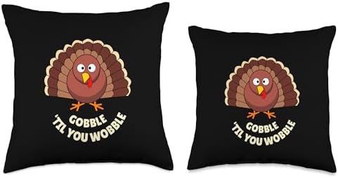 Funny Thanksgiving Cartoon Turkey Gobble Throw Pillow - Image 3
