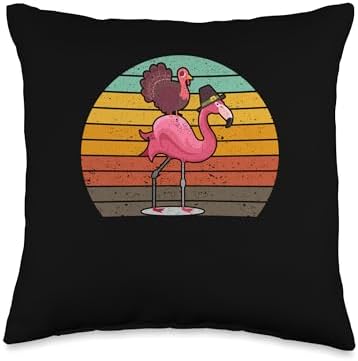 Thanksgiving Outfit Thankful Turkey Kids Women Men Funny Flamingo Turkey Thanksgiving Day Dinner Thankful Throw Pillow, 16x16, Multicolor by Unknown