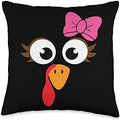 Thanksgiving Pink Bow Turkey Thankful Blessed Throw Pillow by Unknown