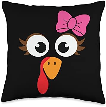 Thanksgiving Pink Bow Turkey Thankful Blessed Throw Pillow by Unknown