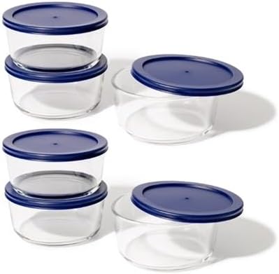 12-Piece Glass Food Storage Containers Set (6 Containers + 6 BPA-Free Lids) | 4-Cup, Leakproof | Microwave, Freezer, Oven & Dishwasher Safe | Ideal for Meal Prep & Pantry Organization, Blue