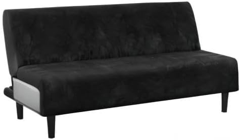 H.VERSAILTEX Velvet Futon Cover Armless Sofa Covers Sofa Bed Covers Stretch Futon Couch Cover Sofa Slipcover Furniture Protector Thick Soft Form Fitted Stay in Place, Black