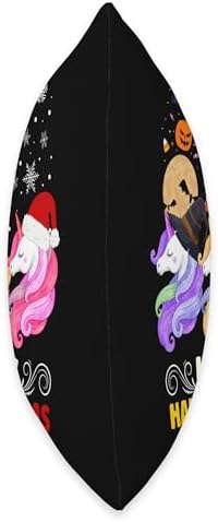 Wonderful Holidays Hallothanksmas Celebration Halloween Thanksgiving Christmas Hallothanksmas Unicorn Throw Pillow, 16x16, Multicolor - Image 2