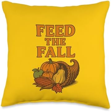 Feed The Fall Retro Thanksgiving Harvest Autumn Throw Pillow by Unknown