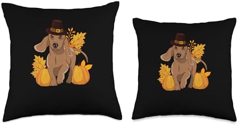 Fall Leaves Shirt Autumn Foliage Pumpkin Decor Pilgrim Dachshund Pumpkin Leaves Thanksgiving Halloween Dog Throw Pillow, 16x16, Multicolor - Image 3