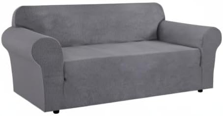 H.VERSAILTEX Stretch Sofa Covers for 3 Cushion Couch Covers Sofa Slipcovers for Living Room Feature Thick Checked Jacquard Fabric with Elastic Bottom, Sofa X-Large - Grey