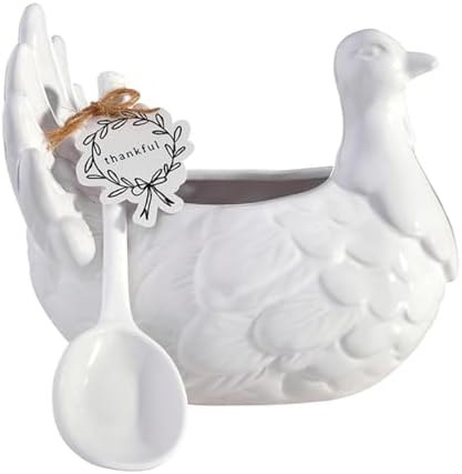 Santa Barbara Design Studio Turkey Gravy Boat with Spoon - Glazed Ceramic Thanksgiving Serving Dish, 7.5" L x 5.25" W x 6.25" H, White - Image 2