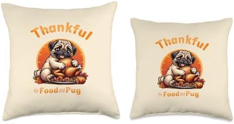 Thanksgiving Pug, funny turkey day, cute fall pug Throw Pillow - Image 3