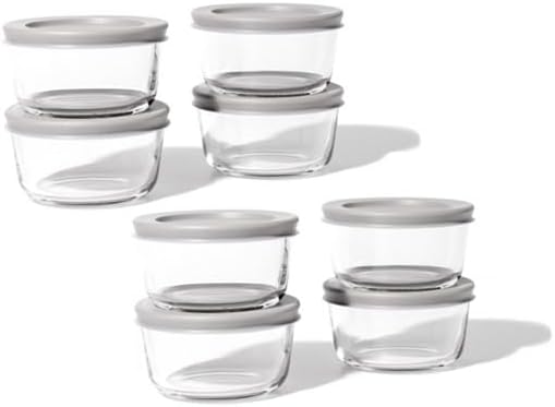 16-Piece Glass Food Storage Containers Set (8 Containers + 8 BPA-Free Lids) | 1-Cup, Leakproof | Microwave, Freezer, Oven & Dishwasher Safe | Ideal for Meal Prep & Pantry Organization, Grey