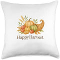 Boho Watercolor Cornucopia Happy Harvest Thanksgiving Throw Pillow by Unknown
