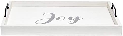 Elegant Designs HG2000-WJY Christmas Decoration 15.50" x 12" Decorative Wood Serving Tray w/Handles, White Wash Joy - Image 2