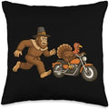 Thanksgiving Turkey Motorcycle Chase Funny Bigfoot Men Throw Pillow by Unknown
