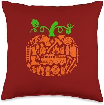 Firefighter Tools Pumpkin Shape Thanksgiving Autumn Job Team Throw Pillow by Unknown