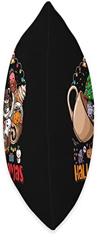 Hallothanksmas Coffee Happy Halloween Thanksgiving Christmas Throw Pillow - Image 2