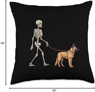 Funny German Shepherd Skeleton Dog Walking Halloween Throw Pillow