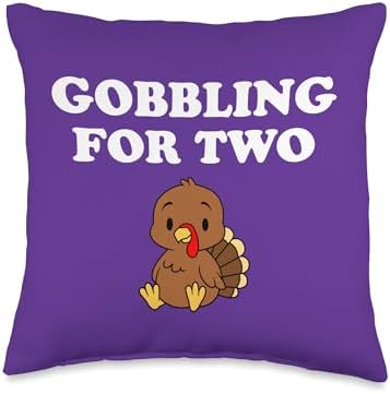 Thanksgiving Pregnancy Gobbling for Two Baby Turkey Throw Pillow by Unknown