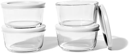 8-Piece Glass Food Storage Containers Set (4 Containers + 4 BPA-Free Lids) | 7-Ounce, Leakproof | Microwave, Freezer, Oven & Dishwasher Safe | Ideal for Meal Prep & Pantry Organization, White