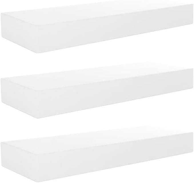 Kiera Grace Stockholm Maine Floating Shelves, Modern Wall Mounted Hanging Shelf for Bedroom, Kitchen, 12", White, 3Pack