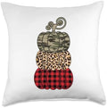 Fall Pumpkins Leopard Plaid Camo Halloween Thanksgiving Throw Pillow by Unknown