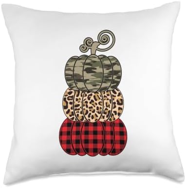 Fall Pumpkins Leopard Plaid Camo Halloween Thanksgiving Throw Pillow by Unknown