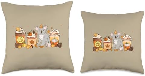 Koala Coffee Pumpkin Spice Animal Fall Thanksgiving Throw Pillow - Image 3