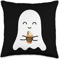 Cute Ghost Sipping Pumpkin Spice Fall Thanksgiving Spooky Season Cute Little Ghost Pumpkin Spice Latte Lover Throw Pillow, 16x16, Multicolor by Unknown