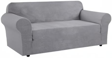 H.VERSAILTEX Stretch Oversized Couch Cover 1 Piece Sofa Slipcovers for Living Room Soft Cover for Sofa Feature Thick Checked Jacquard Fabric with Elastic Bottom, Sofa X-Large - Dove