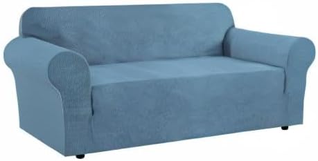 H.VERSAILTEX Stretch Slip Covers for Sofas/Couches Sofa Slipcovers for Living Room Couch Cover 3 Cushion Sofa Feature Thick Checked Jacquard Fabric with Elastic Bottom, Sofa Large - Dusty Blue