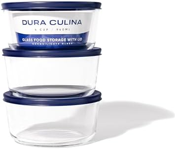 6-Piece Glass Food Storage Containers Set (3 Containers + 3 BPA-Free Lids) | 4-Cup, Leakproof | Microwave, Freezer, Oven & Dishwasher Safe | Ideal for Meal Prep & Pantry Organization, Blue