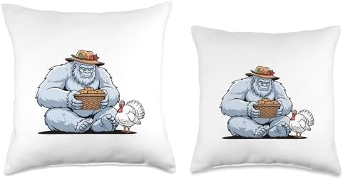 Funny Yeti with Turkey and Bread Basket Thanksgiving Autumn Throw Pillow - Image 3