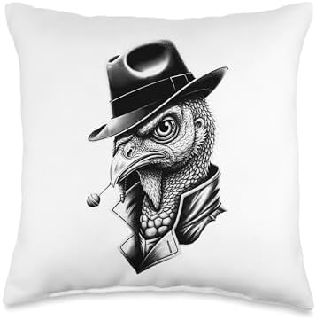 Turkey in Hat Classic Attire Thanksgiving Throw Pillow by Unknown
