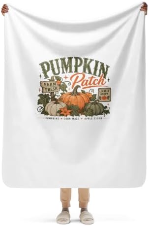 Vintage Retro Pumpkin Patch Farm Fresh Fall Autumn Halloween Graphic Sherpa Throw Blanket - Image 2