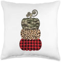 Fall Pumpkins Leopard Plaid Camo Halloween Thanksgiving Throw Pillow by Unknown