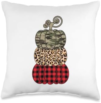 Fall Pumpkins Leopard Plaid Camo Halloween Thanksgiving Throw Pillow by Unknown