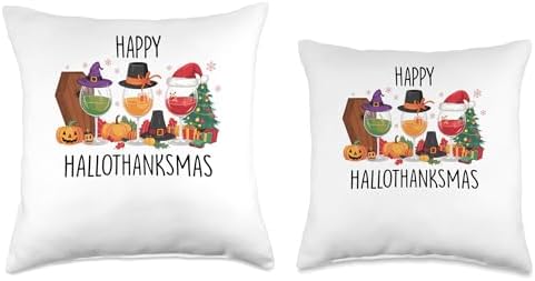 halloween thanksgiving christmas happy hallothanksmas glass Throw Pillow - Image 3