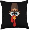 Cute Thanksgiving Season Turkey Face Costume Tiny Pilgrim Turkey Face, & Glasses for Thanksgiving Day Throw Pillow, 18x18, Multicolor by Unknown