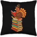 Thanksgiving Turkey for Book Lovers and Cozy Autumn Reading Throw Pillow by Unknown