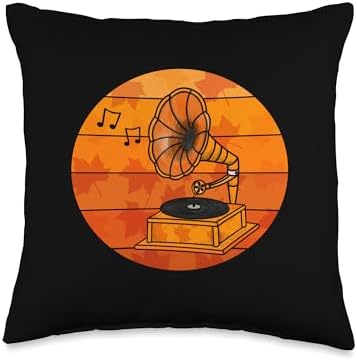 Fall Gramophone Autumn Thanksgiving Musician Music Lover Throw Pillow by Unknown