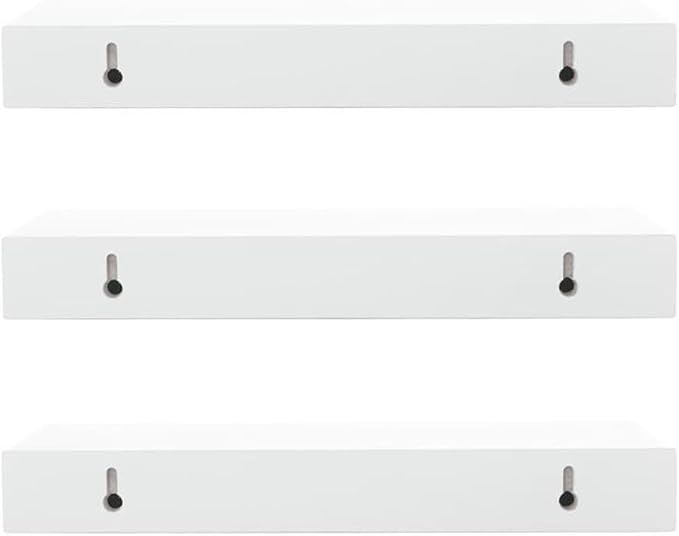 Kiera Grace Stockholm Maine Floating Shelves, Modern Wall Mounted Hanging Shelf for Bedroom, Kitchen, 12", White, 3Pack