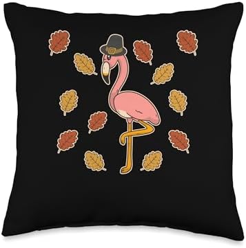 Pilgrim Costume Thanksgiving Shirt Turkey Meat Pilgrim Pink Flamingo Thanksgiving Fall Autumn Animal Lover Throw Pillow, 16x16, Multicolor by Unknown