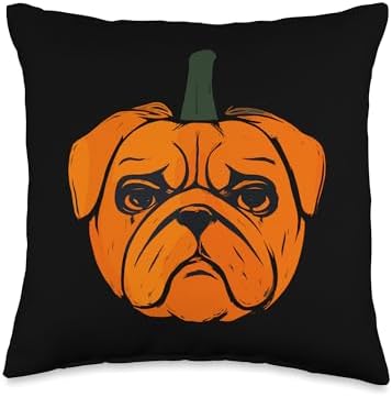 Pug Pumpkin Halloween Thanksgiving – Cute Dog Lover Throw Pillow by Unknown