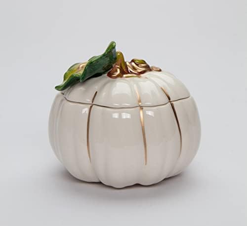 Cosmos Gifts 21072 Fine Ceramic Thanksgiving White with Gold Pumpkin Keepsake Trinket Box, 3-5/8" L - Image 4