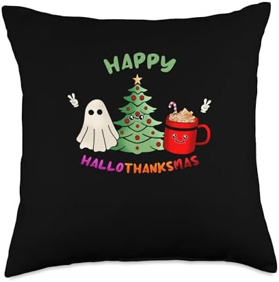 Halloween Thanksgiving Christmas HalloThanksMas Throw Pillow by Unknown
