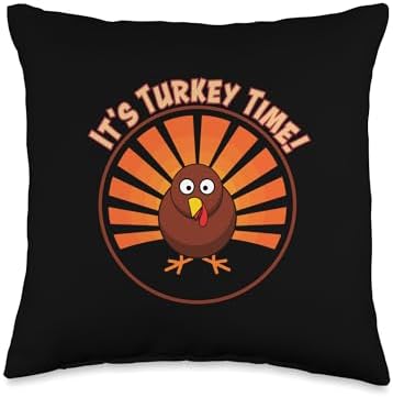 Retro Thanksgiving Funny Turkey Spread Tail It's Turkey Time Throw Pillow by Unknown