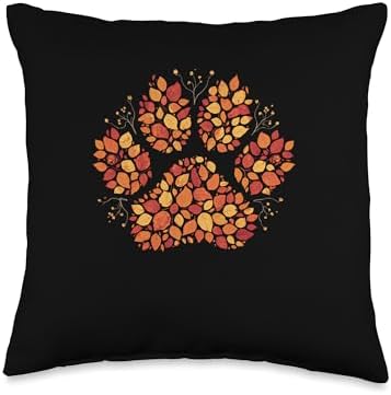Cute Fall Dog Paw Print Pets Autumn Leaf Puppy Thanksgiving Throw Pillow by Unknown