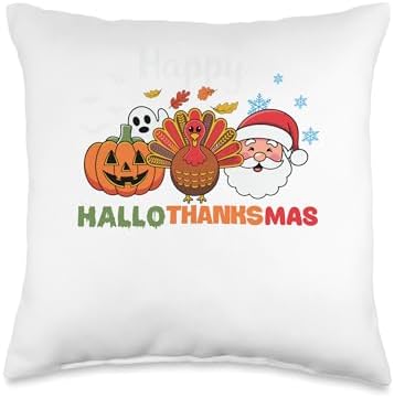 halloween thanksgiving christmas happy hallothanksmas gnome Throw Pillow by Unknown